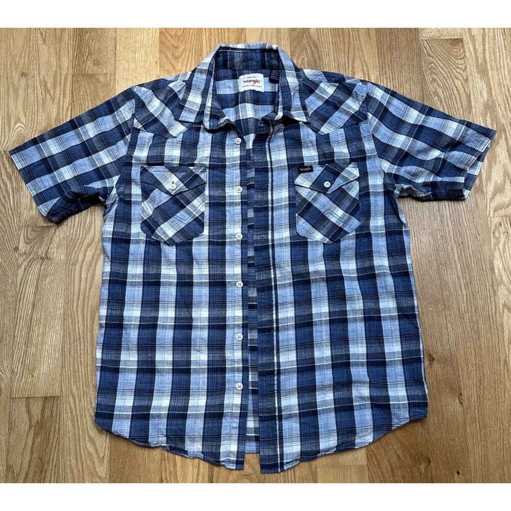 Wrangler Blue Plaid Short Sleeve Shirt Men's Size Medium